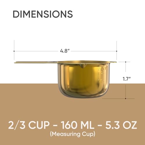 Color Up ⅔ Cup Measuring Cup (160 ml) – Premium Gold Stainless Steel, Accurate for Wet & Dry Ingredients, Embossed Markings, Easy-Pour Spouts, Dishwasher-Safe, Kitchen Essential - size: 2/3 Cup (160 ml) Gold