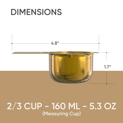 Color Up ⅔ Cup Measuring Cup (160 ml) – Premium Gold Stainless Steel, Accurate for Wet & Dry Ingredients, Embossed Markings, Easy-Pour Spouts, Dishwasher-Safe, Kitchen Essential - size: 2/3 Cup (160 ml) Gold