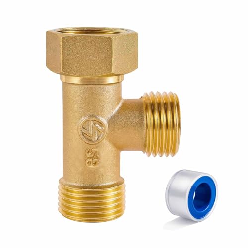 1/2" Brass Tee, Brass 3-Way Shower Diverter Valve, 1/2" Male x 1/2" Male x 1/2" Female Tee, 1/2" Tee for Shower Arm, Angle Valve, Bidet, and Sprayer Hose Applications - size: 1/2BT