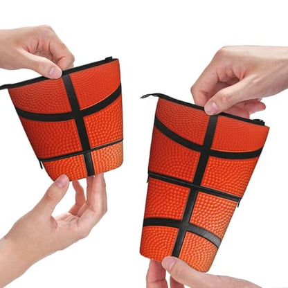 Basketball Kids Standing Pencil Case Girls Boys Telescopic Stationary Pouch with Zipper Large Capacity Stand up Pen Bag Portable Makeup Holder for Children School Students Office Supplies - color: Basketball