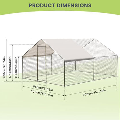 GarveeTech Large Walk-in Chicken Coop with Run, 9.8' x 19.7' Outdoor Chicken Runs for Yard with Cover, Metal Poultry Cage for Chickens, Ducks, Birds - size: 19.7FT