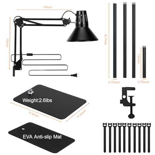 Reptile Heat lamp Reptile Light Fixture with Heat Lamp Stand,Height Range from 15.7inch to 74.3inch with 360°Adjustable Swing Arm for Bearded Dragon Turtles Snake and Chicks - size: 15.7-74.3 inches (with Lampshade)