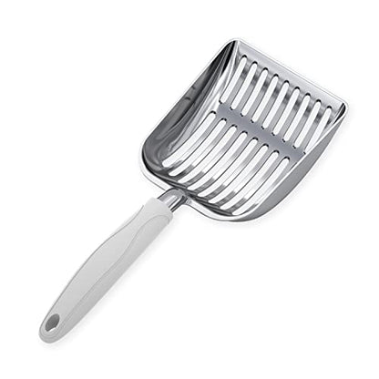 WePet Cat Litter Scoop, Aluminum Alloy Sifter, Kitty Metal Scooper, Deep Shovel, Long Handle, Poop Sifting, Kitten Pooper Lifter, Durable, Heavy Duty, for Litter Box - color: POLISHED Aluminum \ #05 Grey Handle, size: Small