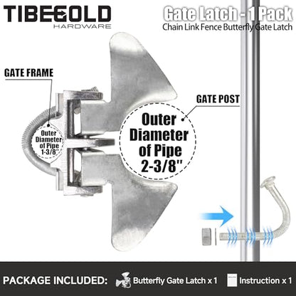 Chain Link Fence Butterfly Gate Latch, Galvanized 2 Way Lockable Gate Latch for 1-3/8" Gate Frame and 2-3/8" Gate Post, Fence Gate Latch with Padlock Hole, Silver, 1 Pack