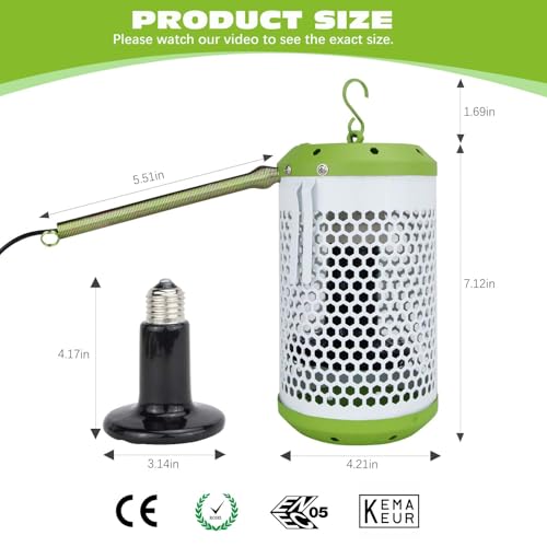Reptile Heat Lamp with Guard, Ceramic Heat Lamp Bulb with Anti-Scald Lampshade, Adjustable Reptile Ceramic Heat Lamp from 0-100W, for Turtle, Snakes, Lizards, Frogs, Bird, No Light Only Heat (Big) - size: Big