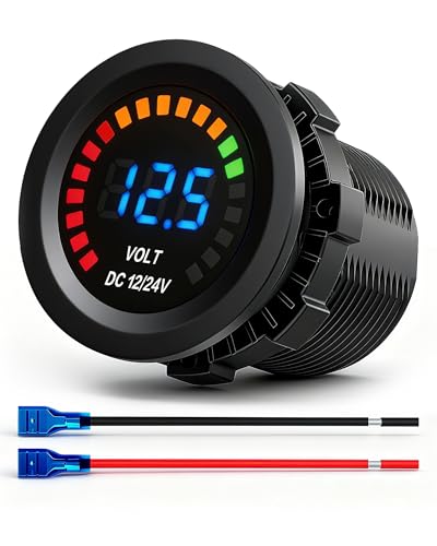 IZTOSS Digital Voltmeter 12V 24V Battery Voltage Meter with Low Voltage Beep Alarm Waterproof Design and Colorful LED Digital Display for Boat, Car, Motorcycle, Truck, RV Accurate Voltage Monitoring - color: Multicolored