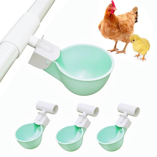 4PC Chicken Water Cups with PVC Tee Fittings for 1/2" Pipe, Automatic Chicken Watering System, Anti-Leak, Holds 50% More Water, Suitable for Chicks, Chicken, Duck, Quail, Birds, Turkey