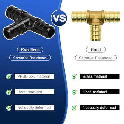 1/2" Poly PPSU Barb Crimp PEX Fitting, 25pcs PEX Tee Fittings, No Lead - size: 1/2" Tee, 25pcs