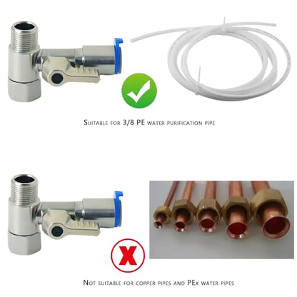 3/8" x 3/8" x 3/8" Tee Stop Valve, Stainless Steel RO Water Adapter | 1-Piece stainless tee valve for RO filters, coffee, ice makers & fridge water splitters. Durable, leak-proof connection. - style: 3/8*3/8*3/8Three-Way Ball Valve