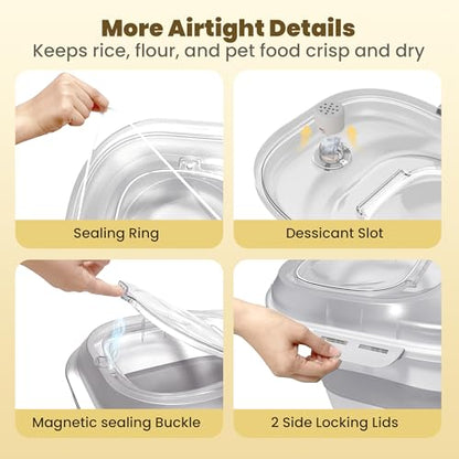 20-50Lbs Rice Container,Collapsible Food Storage Containers with Clear Airtight Lid,Wheels,Date Track,Rice Storage Container with 2PCS Containers and Scoop for Flour Sugar Cereal Grain Dog Cat - color: Clear/20-50lbs