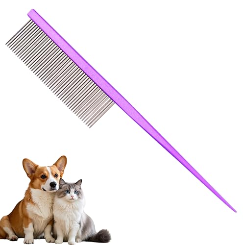 Grooming Pet Comb Rat Tail Dematting Cat and Dog Comb，Rounded Ends Design for Safe Tangle Removal, Hairstyling, Massage，Loose Hair Removal，Prevent Irritation，Fluffing Paws,Face,Tail,Remove Tear Stain - color: Purple