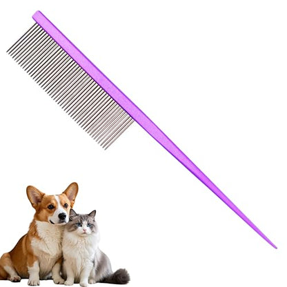 Grooming Pet Comb Rat Tail Dematting Cat and Dog Comb，Rounded Ends Design for Safe Tangle Removal, Hairstyling, Massage，Loose Hair Removal，Prevent Irritation，Fluffing Paws,Face,Tail,Remove Tear Stain - color: Purple