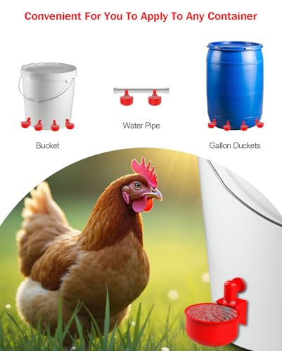Professional Chicken Waterer Cups, 30 Packs Large Automatic Poultry Water Feeder with Tee Fittings - Leakproof Design for Ducks, Chickens, Geese, Turkeys, Birds - Includes Mounting Hole Opener Tool