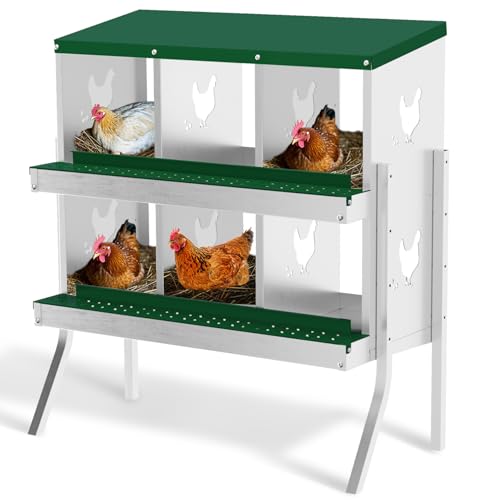 Chicken Nesting Box, 6 Hole Chicken Nesting Box with Legs, Metal Chickens Laying Boxes with Perch, Metal Roll Away Eggs Laying Boxes, Versatile Wall Mount or Free Standing for Chickens - color: green, size: 6 holes with legs