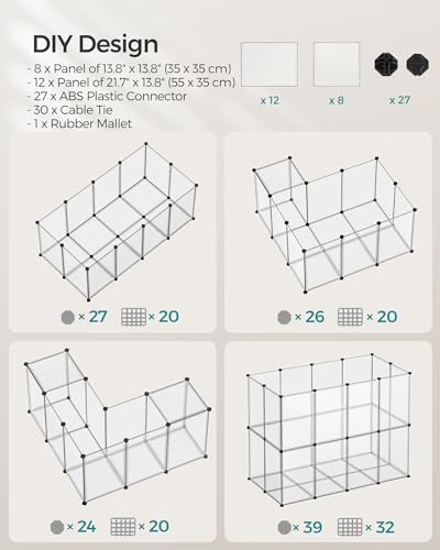 SONGMICS Pet Playpen with Floor, Small Animal Pen, Pet Fence Indoor, DIY Plastic Enclosure for Hamsters, Hedgehogs, 57.1 x 28.3 x 22.4 Inches, White ULPC007W01 - color: White, style: 20 Panels - 57.1"L x 28.3"W x 22.4"H