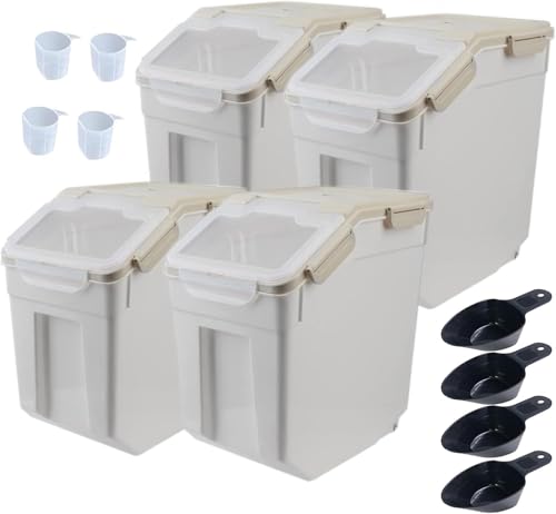 AnRui Airtight Rice Storage Container 30LBS, Large Flour Storage Containers BPA Free Kitchen Pantry Food Storage Bin Sugar Snack Cereal Grain Organizer Box with Wheel, Scoop, 4Pack, Grey - color: 4Pcs Gray