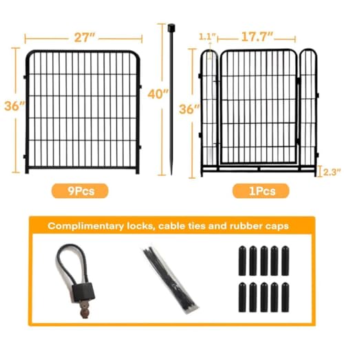 Getlay 36 in(H) Garden Fence, Wide Gate Low Threshold, 10 Panels Total 22.1 Ft(L) Heavy Duty Iron Animal Barrier Fence for Yard,Suitable for Indoor Or Outdoor Dog Fencing,Garden Border Fence - size: 36''(H)-10panels-22.1ft(L)