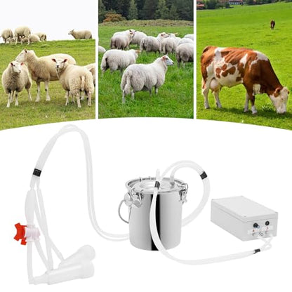 3L Electric Pulsation Milking Machine, Portable Vacuum Pump Milker with Adjustable Pressure Milk Bucket & Tube Cleaning Brushes, Farm Milking Equipment for Cows Goats (3L) - size: 3L