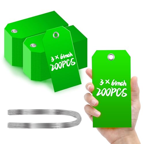 200 Pcs Large Plastic Shipping Tags with Wire Attached Heavy Duty Blank Waterproof Tags with String for Inventory Outdoor Labeling Equipment 6 1/4" x 3 1/8" (Green) - color: Green, size: 6 1/4" x 3 1/8"