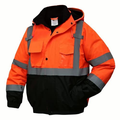 SKSAFETY High Visibility Reflective Jackets for Men, Waterproof Class 3 Safety Jacket with Pockets, Hi Vis Orange Coats with Black Bottom, Mens Work Construction Coats for Cold Weather, Large, 1 Pack - color: Orange, size: Large