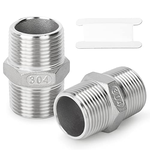 TAISHER 2PCS Cast 304 Stainless Steel Hex Nipple, Pipe Fitting 1-1/4 Inch Male Pipe x 1-1/4 Inch Male Pipe - size: 1-1/4" NPT