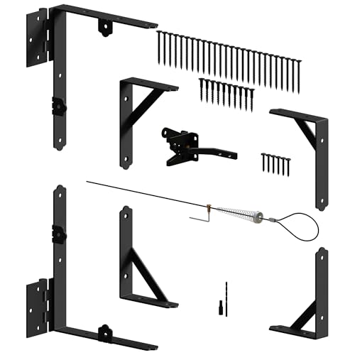 Anti Sag Gate Frame Kit, Heavy Duty Gate Corner Brace Brackets, Gate Hardware Kit with Self-Locking Gate Latch for Outdoor Wooden Fences, Driveway Gates, Shed Doors, Corral, Black, 1 Set