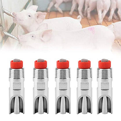ViaGasaFamido 5pcs Automatic Pig Waterer Stainless Steel Nipple Drinker for Horse Cattle Goat Sheep Livestock Drinking Fountain 20mm