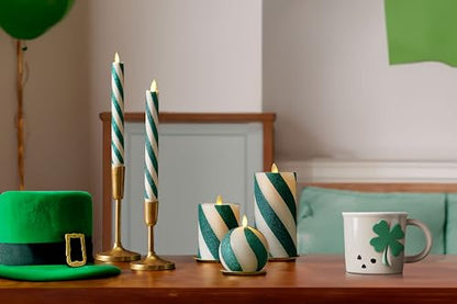Luminara - Flameless Holiday Crystal Beads Glitter Sphere Candle - Candy Cane Green- Pack of 1-4x4.25 - Auto Timer Built-in 5-Hour Timer Indoor Use - color: Candy Cane Green