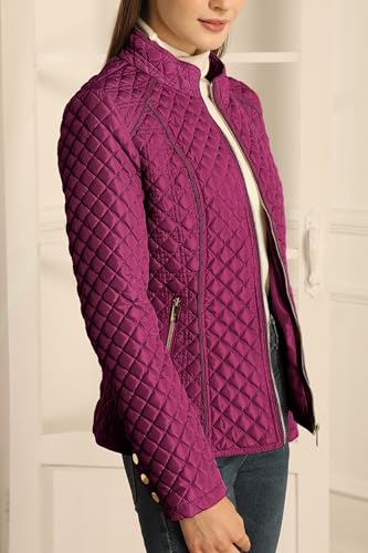 Bellivera Women's Stand Collar Lightweight Quilted Puffer Jacket | Casual Padded Zip Long Sleeve Coat for Spring and Winter with Pockets - color: Red, size: X-Large