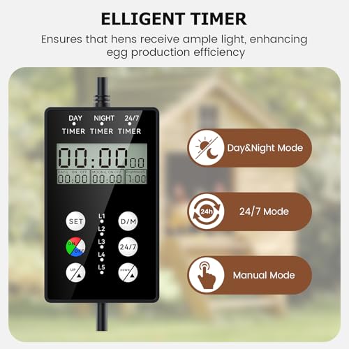 Automatic LED Daylight Extender, Chicken Coop Light with Timer and Easy to Program, Provides Additional Light for Hens and Enhances Egg Production