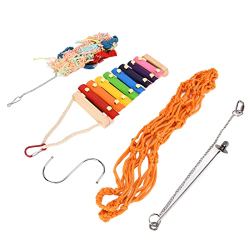 Chicken Toys 4 Pack | Xylophone & Hanging Feeder for Parrots/Ducks/Macaws | Colorful Chewing Toys & Net Bag with S Hooks | Alleviate Boredom in Coops