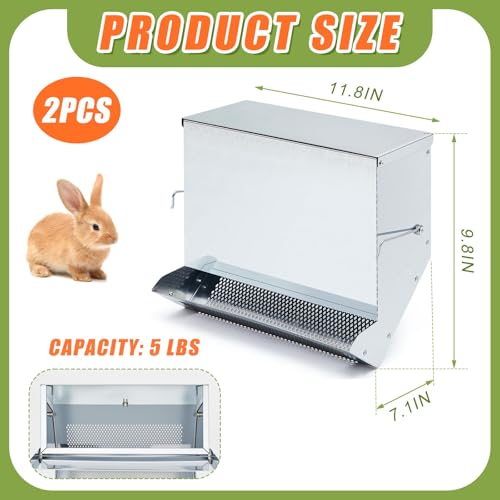 Maxcheck 2 Pcs Rabbit Feeder for Cages Small Animal Food Pellet Dispenser with Lid Metal Chicken Grit Oyster Shell Squirrel Feeders Outside(11.8 Inches,Mesh Bottom,Silver) - color: Silver, size: 11.8 Inches
