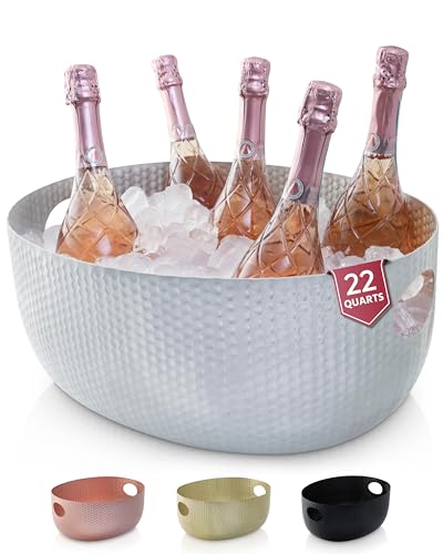 Gusto Nostro Large Beverage Tub for Parties - Metal Tub for Wine Bottles,Champagne,Beers - High Capacity Ice Bucket for Drinks - Extra Large Ice Buckets for Parties (22 qt) Outdoor Party Drink Bucket - color: Silver