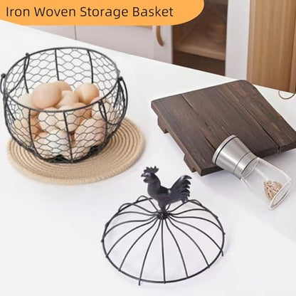 Wire Egg Basket for Gathering Fresh Eggs with Handle | Metal Egg Holder Countertop | Farm Fresh Egg Collecting Basket and Storage Holder | Suitable for Kitchen, Countertop and Farm (About 36 Eggs)