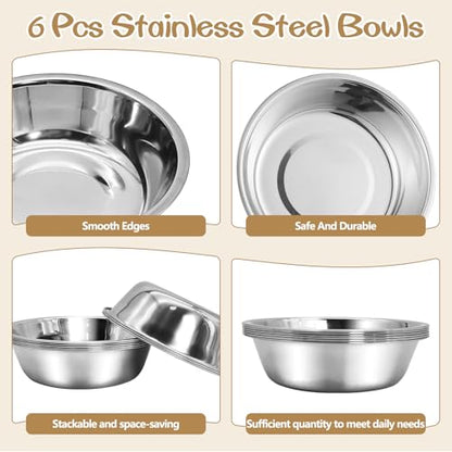 kathson 6 PCS Small Stainless Steel Dog Bowls, Replacement Metal Puppy Food Water Bowl Set Suit for Indoor Outdoor, Pet Feeding Dish for Small Animals Kitten, Dishwasher Safe (5.5 in) - size: 5.5 in dia.