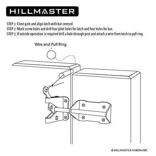HILLMASTER Heavy Duty Automatic Gate Latch for Wooden Fences with Pull String, 7.5" Self-Locking Gravity Gate Door Latches with Handle for Outdoor Garden, Pool, Metal Gates, Vinyl Fence, Black Finish
