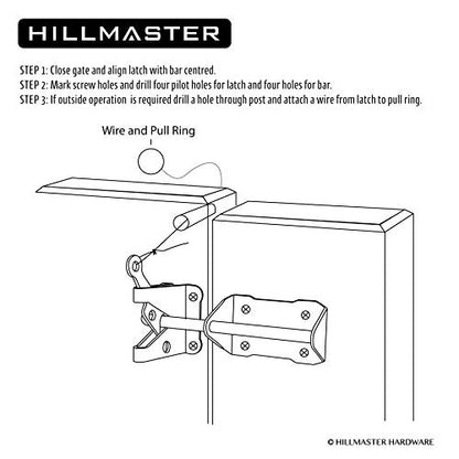 HILLMASTER Heavy Duty Automatic Gate Latch for Wooden Fences with Pull String, 7.5" Self-Locking Gravity Gate Door Latches with Handle for Outdoor Garden, Pool, Metal Gates, Vinyl Fence, Black Finish