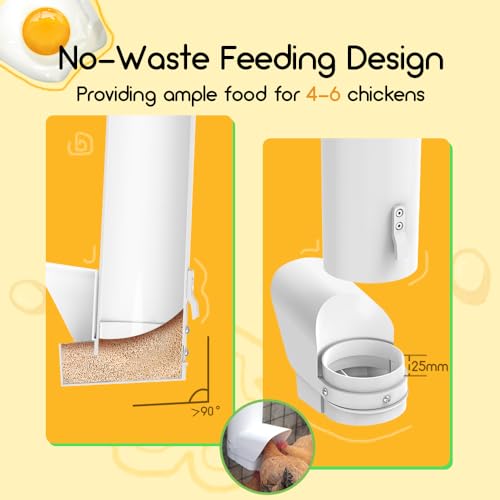 Automatic Chicken Feeder, 7lb Large PVC No Waste Chicken Feeder with Rain Cover, Weatherproof Solid Built Poultry Feeder, Easy to Install & Clean, Ideal for 4-6 Chickens