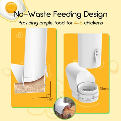 Automatic Chicken Feeder, 7lb Large PVC No Waste Chicken Feeder with Rain Cover, Weatherproof Solid Built Poultry Feeder, Easy to Install & Clean, Ideal for 4-6 Chickens