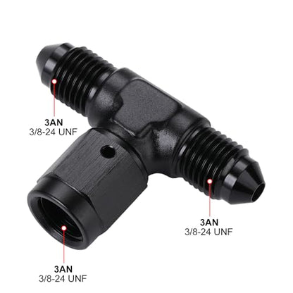 3AN Male Flare Tee T Fitting Adapter with AN3 Female Swivel On Side Aluminum Black - size: 3AN