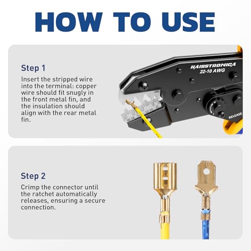 Haisstronica Crimping Tool for Non-Insulated Open Barrel Terminals Receptacles,AWG 22-10 Ratchet Wire Crimper Tool,Wire Terminal Crimper HS-5327