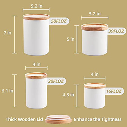 Sweejar Kitchen Canisters Ceramic Food Storage Jar Set, Stackable Containers with Airtight Seal Wooden Lid for Serving Ground Coffee, Tea, Herbs, Grains, Sugar, Salt - Set of 4 (Navy) - color: Navy, style: 16/28/39/58 Fl Oz (Set of 4)