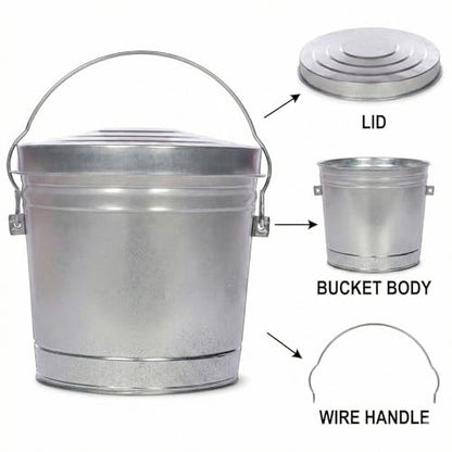 Galvanized Steel Locking Lid Storage Can, 6 Gallon, Heavy Duty Metal Pail for Bird Seed, Dry Pet Food, Charcoal Ash, Rodent Proof, Rust Resistant with Wire Bail Handle