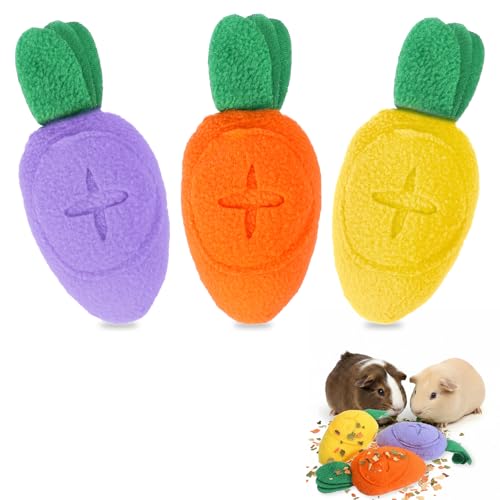 3 PC Rabbit Treat Dispenser Food Hider Carrot Shape Enrichment Toys Washable Snuffle Ball Slow Feeder PuzzleToy for Small Animal Ferret Squirrel Ferret (3PC)