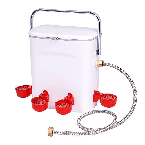 Automatic Chicken Waterer with Float Valve Kit Hose Attachment and 4 Poultry Water Cups, Duck Chicken Water Feeder Poultry Waterer (2 Gallons)