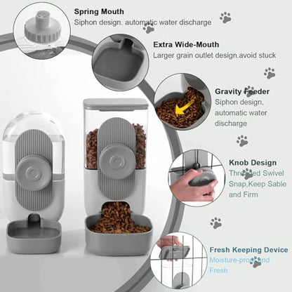 Lemtrflo Hanging Automatic Rabbit Feeder for Cage,Dog Cat Food and Water Dispenser,Rabbit Water Bottle Guinea Pig Food Bowl Set,Gravity Feeder for Cats Dogs (Gray) - color: Gray