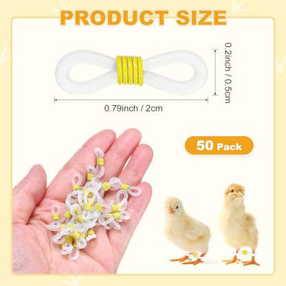 M METERXITY 50-Pack Adjustable Chick Leg Bands, 0.79" x 0.2" Silicone Chicken Leg Brace for Chicks/Ducks/Birds [Yellow] Poultry Leg Bands - color: Yellow