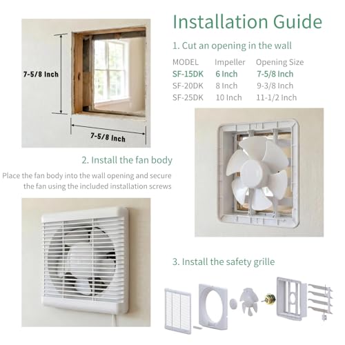 6 Inch Small Window Shutter Exhaust Fan, 7.7 x 7.7 Inch Cutout, 145CFM 25W Wall-Mounted Ventilation Fan Air Extractor for Bathroom Home Bedroom Attic, φ6 Inch Impeller - color: 7.7 Inch Cutout