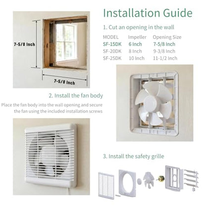 6 Inch Small Window Shutter Exhaust Fan, 7.7 x 7.7 Inch Cutout, 145CFM 25W Wall-Mounted Ventilation Fan Air Extractor for Bathroom Home Bedroom Attic, φ6 Inch Impeller - color: 7.7 Inch Cutout