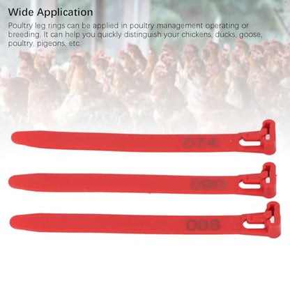 Chicken Leg Rings 1-100 Numbered | Reusable Poultry Identification Leg Bands for Ducks/Chicks/Pigeons/Goose | Sturdy PP Material Easy to Apply and Take Off (Red) - color: Red